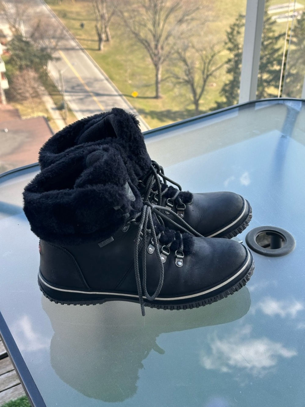 Pajar Black Faux-Fur Cuff Lace-Up Winter Boots
